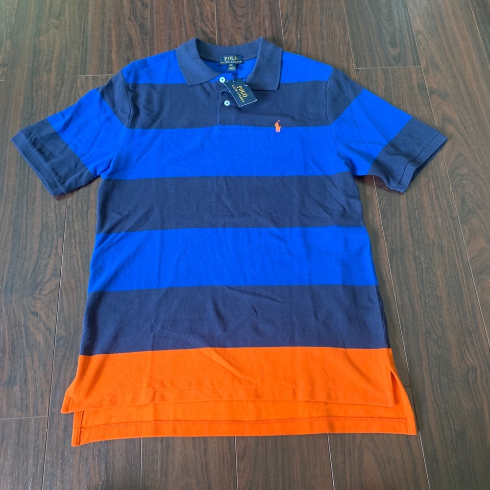 Polo Ralph Lauren striped Navy & Blue polo Small - Picture 1 of 4